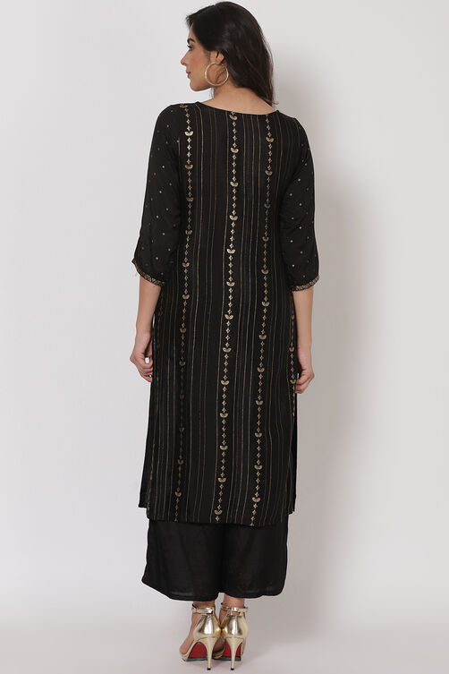 Black Viscose Straight Kurta image number 4