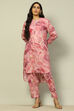 Aqua Blue Floral Printed Straight Co-ord Set image number 3