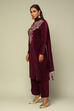 Green Poly Velvet Straight Solid Kurta Palazzo Suit Set image number 3