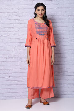 Peach Viscose Rayon Kurta image number 1