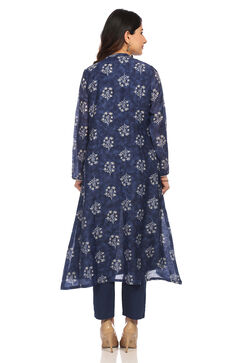 Blue Front Open Poly Chanderi Suit Set image number 5