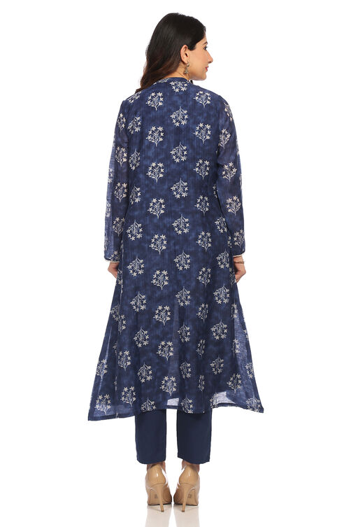 Blue Front Open Poly Chanderi Suit Set image number 5