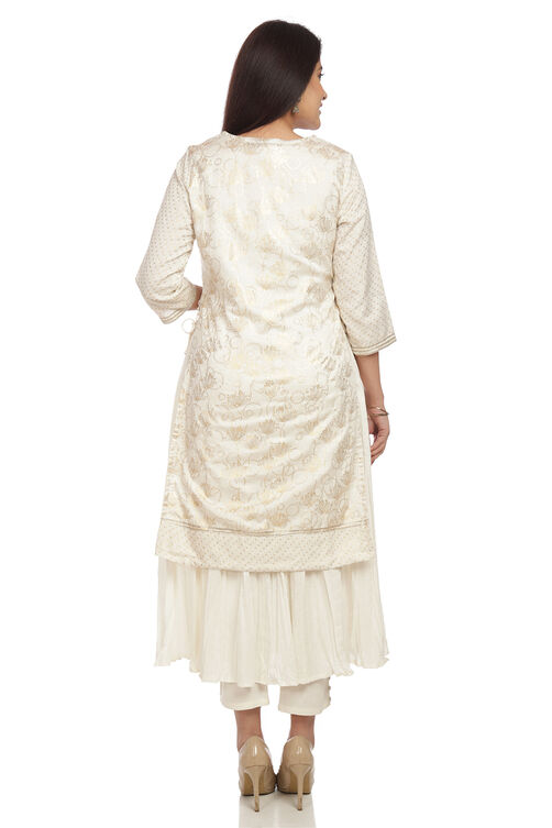 Ecru Flared Viscose Kurta image number 6
