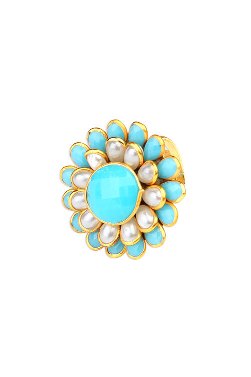 Turquoise And White Pachchi Work Ring image number 1