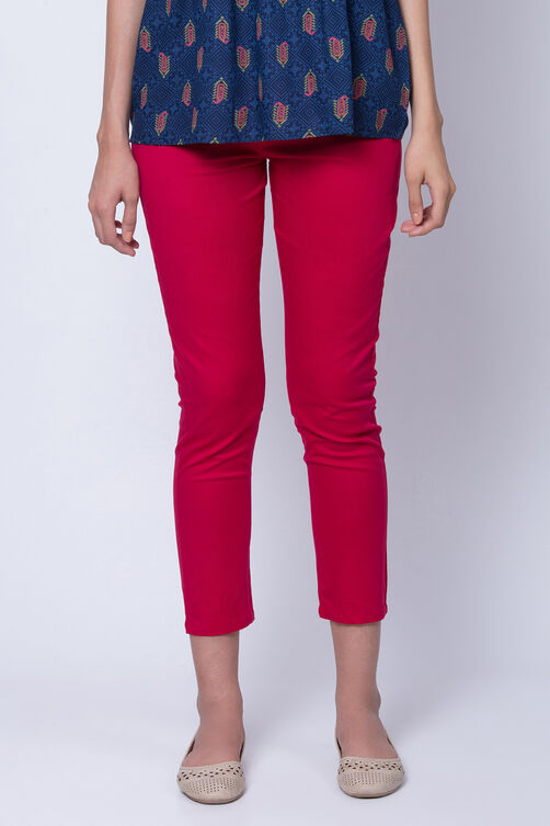 Teal Blue Poly Cotton Slim Pants image number 0