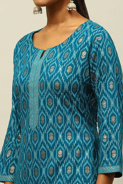 Teal Printed Straight Kurta image number 1