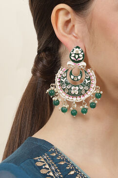 Dark Green Gold Plated Chandbalis image number 1