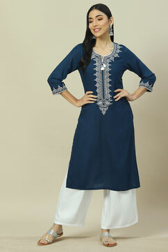 Indigo LIVA Straight Kurta image number 0