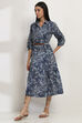 Indigo Cotton Printed Tiered Dress image number 2