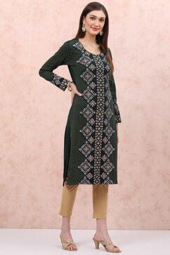 Olive Green Acrylic Straight Kurta image number 0