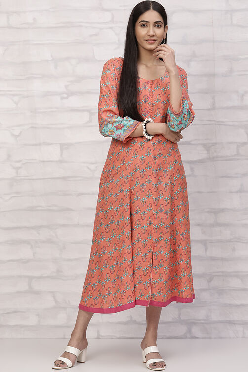 Orange LIVA Kalidar Kurta Dress image number 0