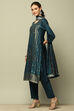 Blue Yarn Dyed Straight Suit Set image number 3