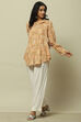 Mustard Yellow Printed Shirt-Style Kurti image number 0
