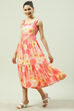 Coral Viscose Rayon Tiered Dress image number 3