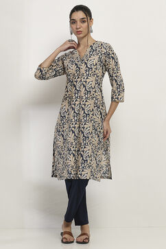 Blue Cotton Straight Kurta image number 6
