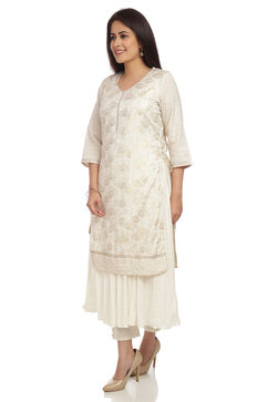 Ecru Flared Viscose Kurta image number 3