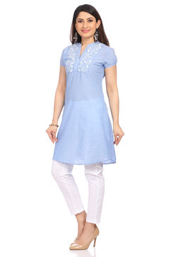 Light-Blue Chambray A-Line Kurta image number 3
