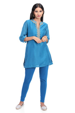Teal Blue Straight Poly Cotton Indie Top image number 0