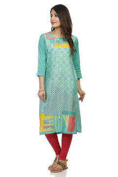 Mint Green Straight Viscose Kurta image number 3