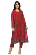 Maroon Front Open Poly Chanderi Suit Set image number 0