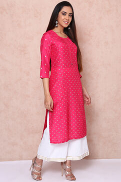 Fuschia Polyester Straight Kurta image number 1