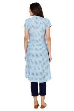 Blue A-Line Viscose Rayon Kurta image number 5