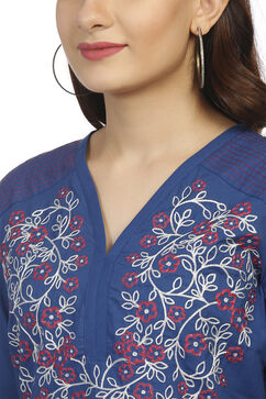 Indigo Cotton Asymmetric Kurta image number 1