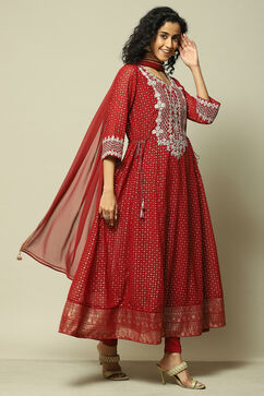 Wine Polyester Kalidar Printed Kurta Legging Suit Set image number 6