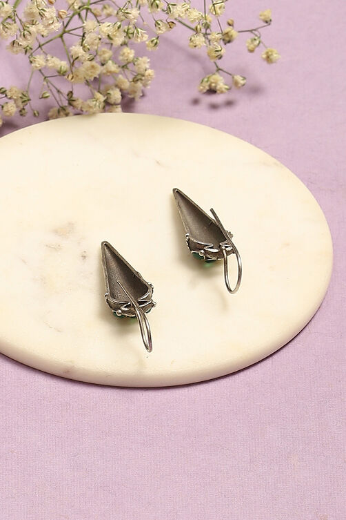 Oxidised Green Brass Earrings image number 2