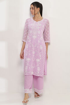 Lavender Solid Straight Palazzos image number 0