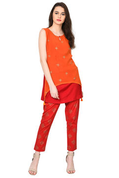 Red Poly Lycra Slim Pants image number 1