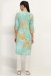 Aqua Cotton Printed Straight Kurta image number 3