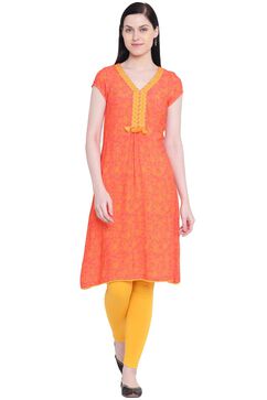 Coral Viscose A-Line Kurta image number 0