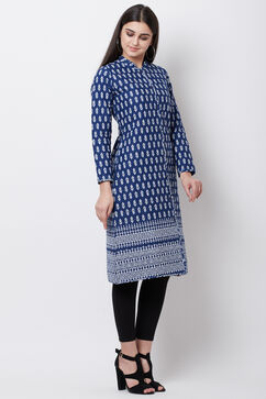 Blue Cotton And Flex A Line Jacket image number 5
