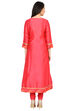 Yellow & Pink Reversible Anarkali Polyester Kurta image number 2