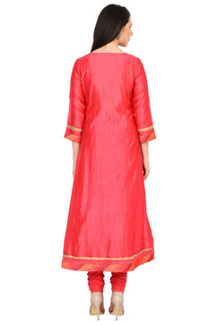 Yellow & Pink Reversible Anarkali Polyester Kurta image number 2