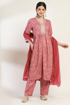 Pink Printed Gathered Suit Set image number 7
