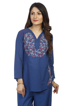 Indigo Cotton Asymmetric Kurta image number 0