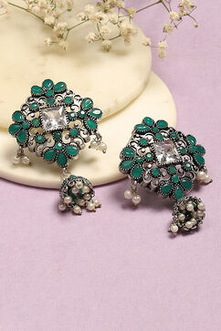 Oxidised Green Brass Earrings image number 0