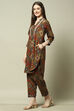 Rust Viscose Blend Printed Straight Co-ord Set image number 3
