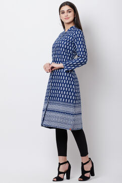 Blue Cotton And Flex A Line Jacket image number 4
