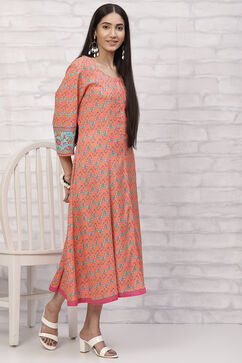 Orange LIVA Kalidar Kurta Dress image number 5