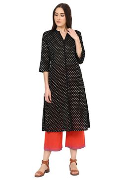 Black A-Line Cotton Kurta image number 0