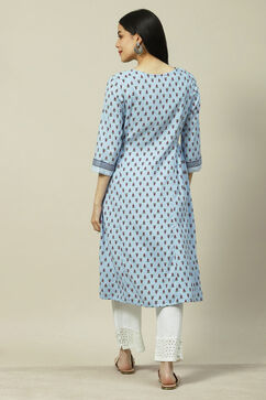 Blue LIVA Straight Kurta image number 4