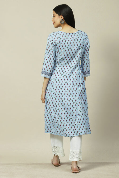 Blue LIVA Straight Kurta image number 4