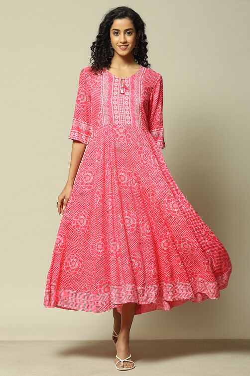 Pink LIVA Straight Printed Kurta image number 5
