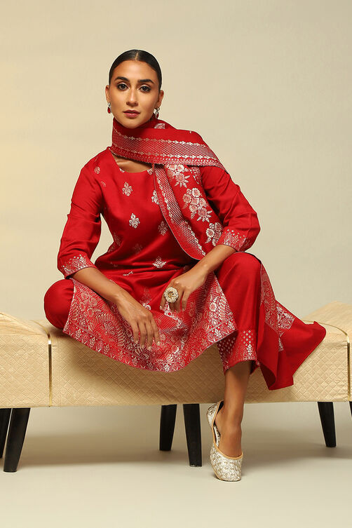 Black Acrylic Straight Yarn Dyed Kurta Palazzo Suit Set image number 6