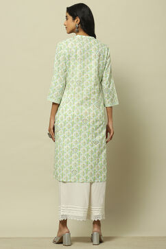 White & Green Cambric Printed Straight Kurta image number 3