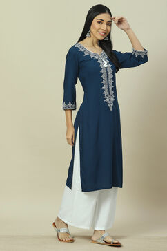 Indigo LIVA Straight Kurta image number 3