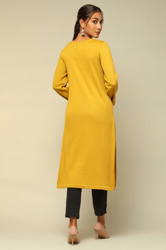 Mustard Acrylic Straight Kurta image number 3